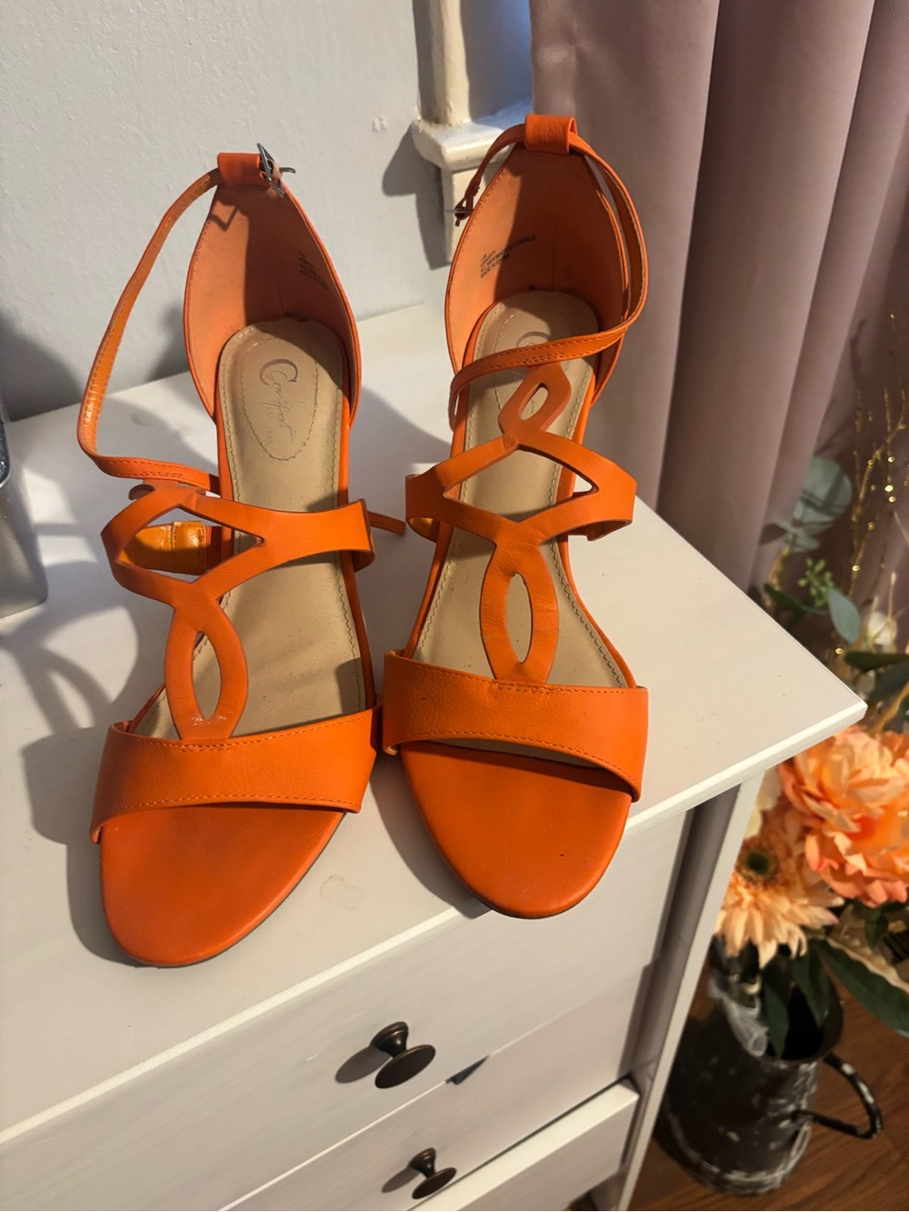 Women’s Bright Orange Strappy Ankle-Heel Sandals